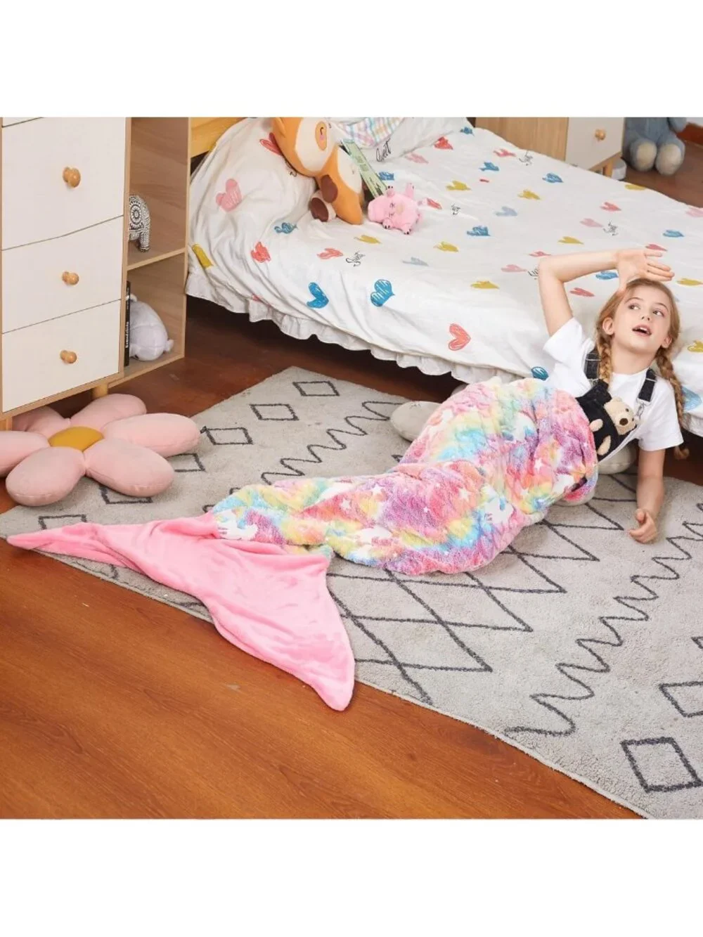 Glow in the Dark Mermaid Tail Blanket | Cozy Wearable Blanket for Kids